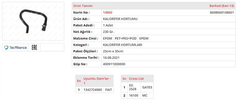 KALORİFER HORTUMU FIAT DUCATO III 2.3 MULTIJET