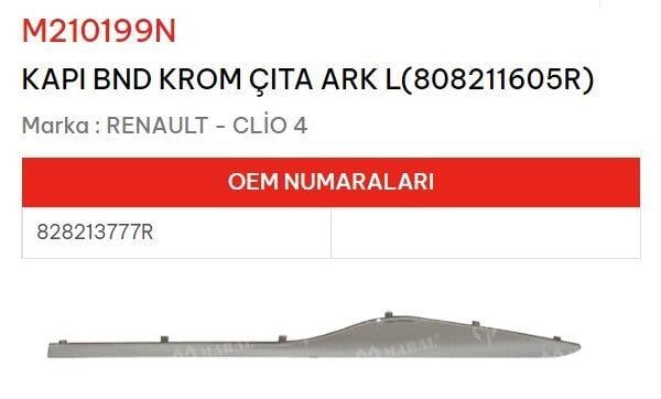 KAPI BANDI KROM ÇITA ARKA L808211605R CLİO IV