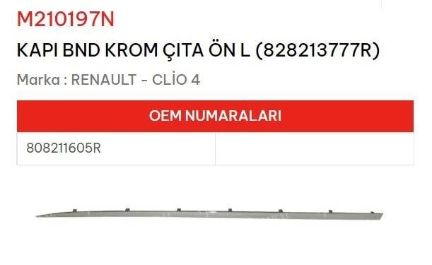 KAPI BANDI KROM ÇITA ÖN SOL 828213777R CLİO IV