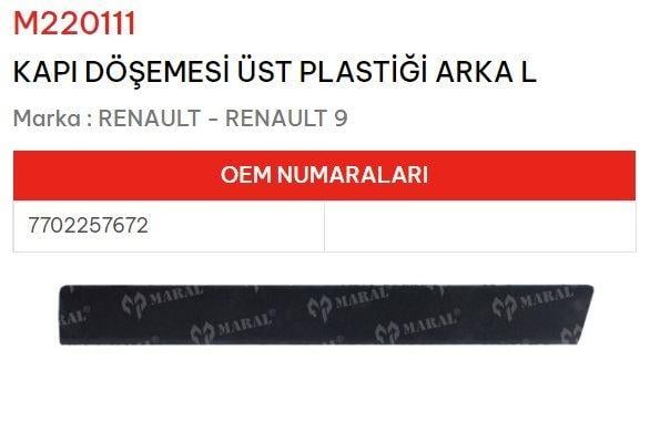KAPI DÖSEME ÜST PLASTİĞİ ARKA SOL R9