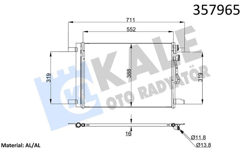 KLİMA RADYATÖRÜ AUDI A3 1.0/1.4/1.5/2.0TFSI 1.4TSI 1.6/2.0TDI 13<20 30/35TFSI-TDI 18<20 Q2 1.0/1.4TFSI 1.6/2.0/3.0TDI 16=> 30/35TFSI 18=> Q3 35TFSI 19=> TT 2.0TDI/TFSI/TTS 14=> 40/45TFSI 18=> KURUTUCU İLE BRAZING AL/AL 532×388×16 AL/AL
