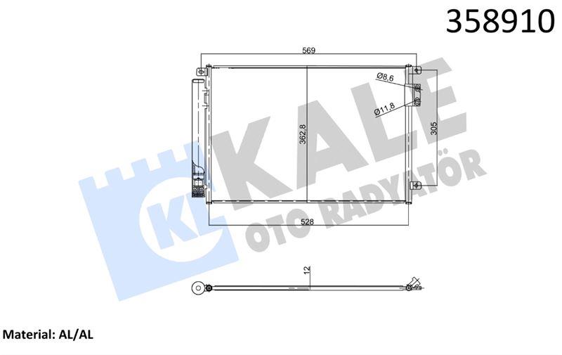 KLİMA RADYATÖRÜ FIAT 500 500C 0.9 13=> KURUTUCU İL E BRAZING AL/AL 528×362,8×12 AL/BRZ