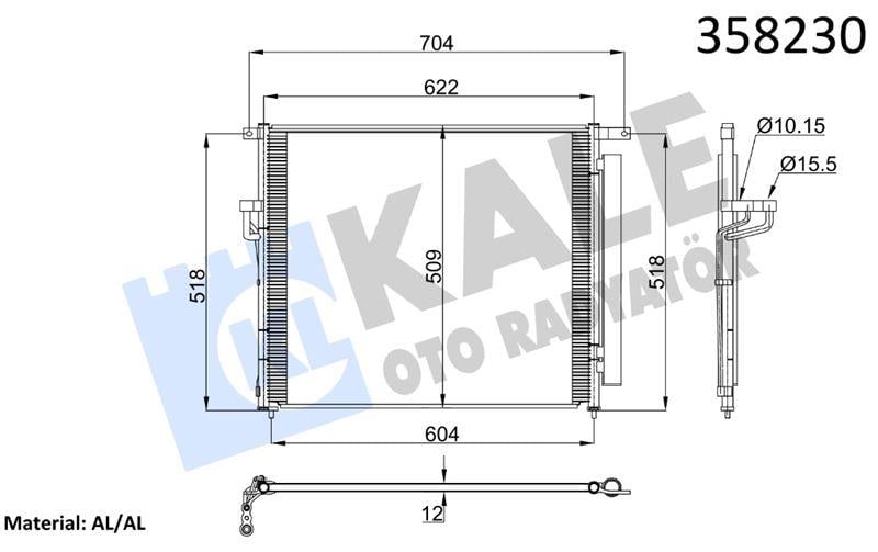 KLİMA RADYATÖRÜ FORD RANGER 2.2TDCI 3.2TDCI 4×4 11 => KURUTUCU İLE BRAZING AL/AL 606×508×12 AL/AL