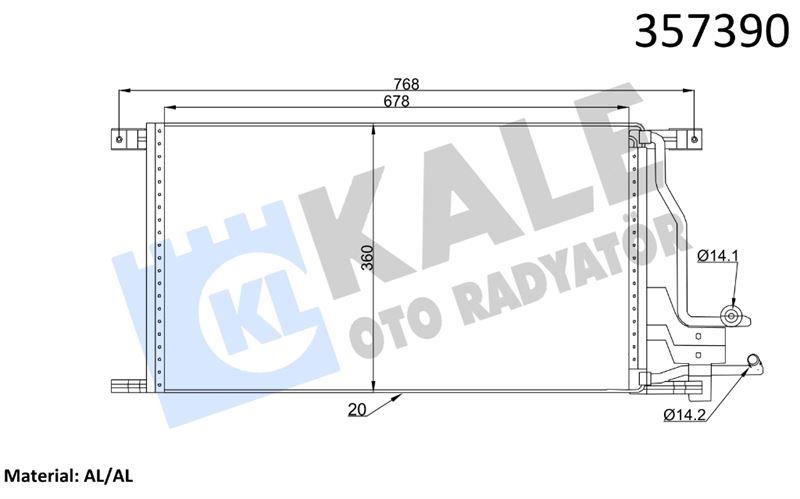 KLİMA RADYATÖRÜ FORD TRANSIT TRANSIT TOURNEO 2.0 2 .5DI/TD 94<00 KURUTUCUSUZ MEKANİK 670×362×22 AL/MKNK