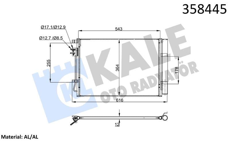 KLİMA RADYATÖRÜ HYUNDAI İ20 1.2 1.4 08<15 KURUTUCU İLE BRAZING AL/AL 527×366×12 AL/AL