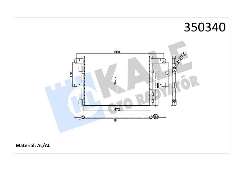 KLİMA RADYATÖRÜ IVECO TRUCKS IVECO EUROCARGO (E13, E15, E17, E18, E21, E22, E24, E28) 00=> - GINAF (C-SERİSİ) 3127N 03=> KURUTUCU İLE AL/BRZ 452×348×16