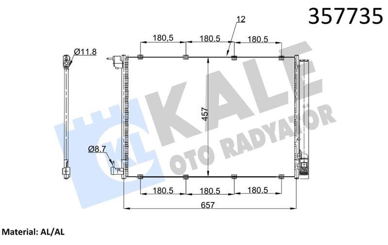 KLİMA RADYATÖRÜ MERCEDES BENZ C-CLASS W205,C205,S2 05 14=> CLS C257 18=> E-CLASS W213,S213 16=> S-CLASS W222,V222,X222 13=> A217,C217 14=> V-CLASS VITO W447 19=> KURUTUCUSUZ BRAZING AL/AL 641×457×12 AL/AL