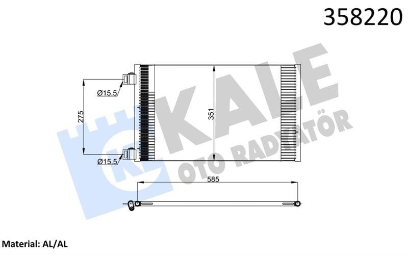 KLİMA RADYATÖRÜ MERCEDES BENZ CITAN 108/109/111/11 2CDI 12<21 - RENAULT KANGOO EXPRESS KANGOO / GRAND KANGOO II 1.5DCI 1.6 16V 08=> KURUTUCUSUZ BRAZING AL/AL 572×355×12 AL/AL