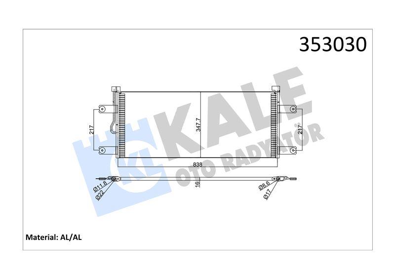 KLİMA RADYATÖRÜ MERCEDES TRUCKS MERCEDES BENZ ACTR OS MP4/MP5 11=> ANTOS 12=> AROCS 13=> KURUTUCUSUZ AL/BRZ 818×347,7×16