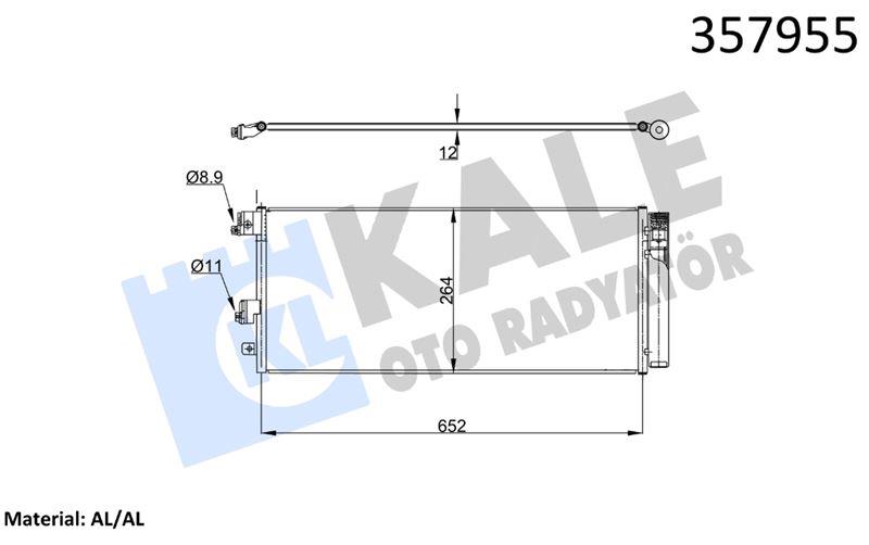 KLİMA RADYATÖRÜ OPEL ADAM 1.0/1.4 TURBO 13=> CORSA E 1.0I TURBO 1.3CDTI 1.4I/1.6I 16V 1.4I 16V TURBO 14=> KURUTUCU İLE BRAZING AL/AL 636×283×12 AL/AL