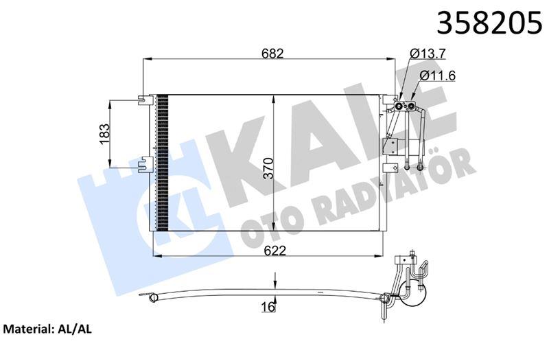 KLİMA RADYATÖRÜ OPEL VECTRA B 1.6I 2.0I 1.7TD 1.6I /1.8I/2.0I/2.2I 16V 2.0DI 2.5I V6 95<02 KURUTUCUSUZ BRAZING AL/AL 602×370×16 AL/AL