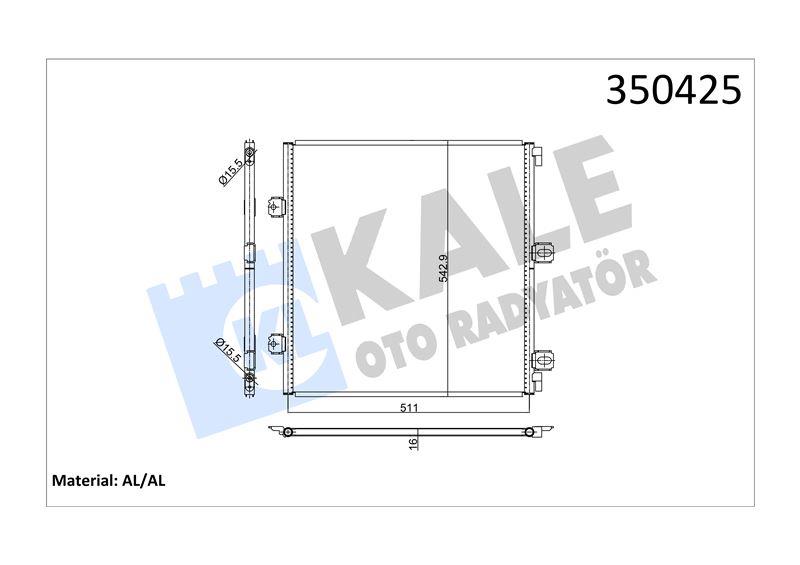 KLİMA RADYATÖRÜ RENAULT TRUCKS RENAULT TRUCKS MIDL UM 135,150,180,210,220,250,270 00=> KURUTUCUSUZ AL/BRZ 491×542,9×16