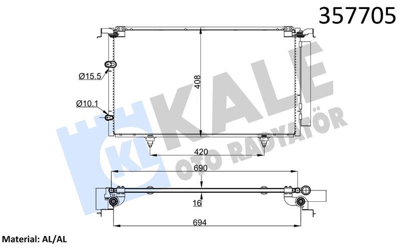 KLİMA RADYATÖRÜ TOYOTA CAMPY 2.0 2.5 3.5 01<06 KUR UTUCU İLE BRAZING AL/AL 670×375×16 AL/AL