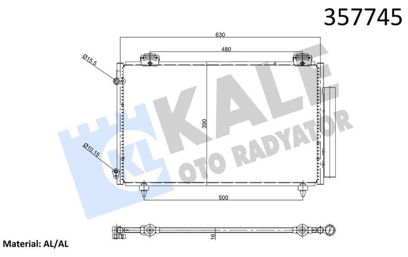 KLİMA RADYATÖRÜ TOYOTA COROLLA 1.4/2.0D-4D 1.4/1.6 VVTI 00<07 KURUTUCU İLE BRAZING AL/AL 630×390×16 AL/BRZ