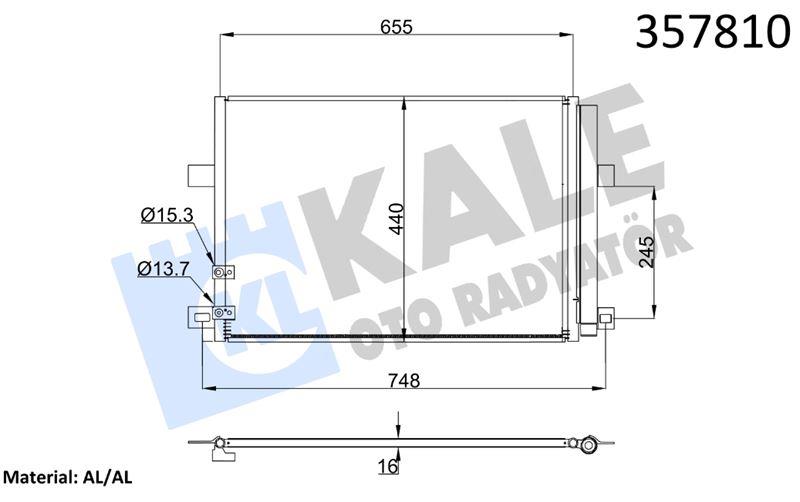 KLİMA RADYATÖRÜ VOLKSWAGEN AMAROK 2.0TDI 10=> 3.0T DI 16=> KURUTUCU İLE BRAZING AL/AL 635×440×16 AL/AL