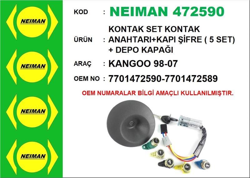 KONTAK SET KONTAK ANAHTARI+KAPI ŞİFRE ( 5 SET) + DEPO KAPAĞI KANGOO 98-07