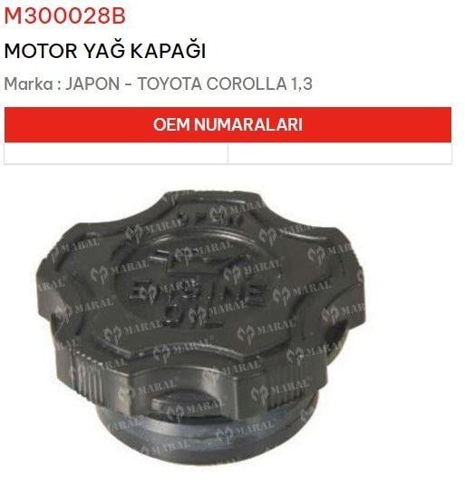 MOTOR YAĞ KAPAĞI TOYOTA COROLLA 1,3