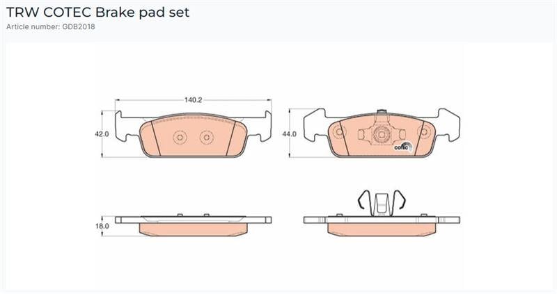 ÖN BALATA CLIO IV 1.2 1.5DCİ 12=> DACIA SANDERO II 1.2.1.2 LPG (2012=> LOGAN 12=> (140.2×18×42)
