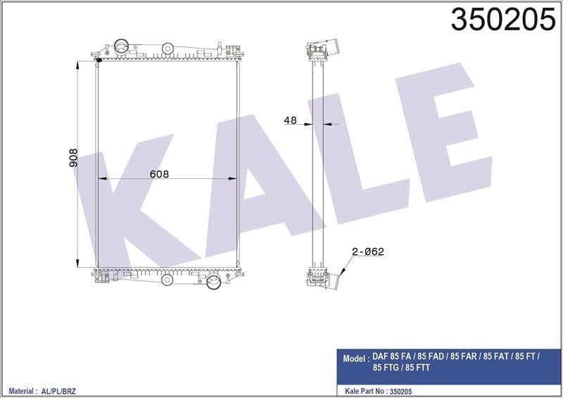 RADYATOR DAF DAF 85CF FA/FAC/FAD/FAG/FAR/FAS/FAT/F T/FTG/FTT 98=> (MT) (ÇERÇEVESİZ) AL/BRZ 908×608×48