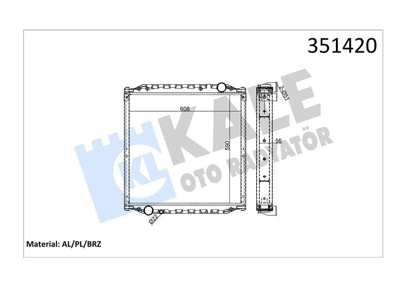 RADYATOR MAN MAN L2000 M2000 94=> (MT) (ÇERÇEVELİ) AL/BRZ 590×608×56