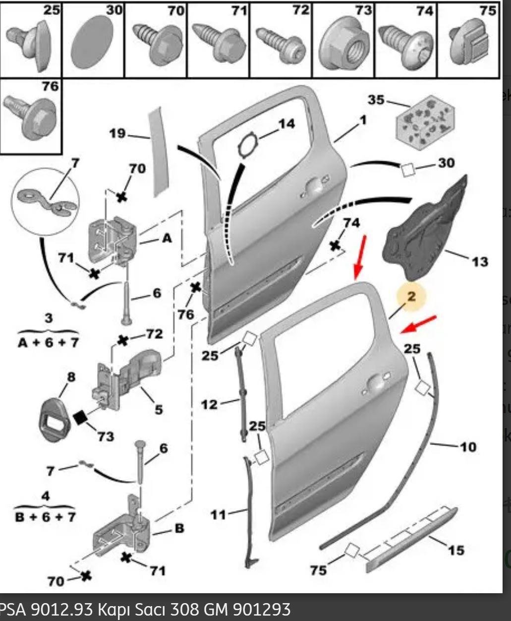 SAĞ ARKA KAPI SACI PEUGEOT 308