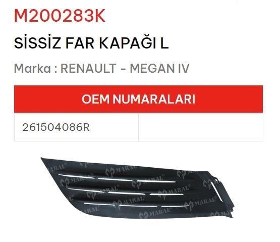 SİS FAR KAPAĞI SOL MEGANE IV