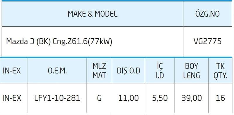 SUBAP GAYDI PİK MAZDA 3 (BK) ENG.Z61.6(77KW)