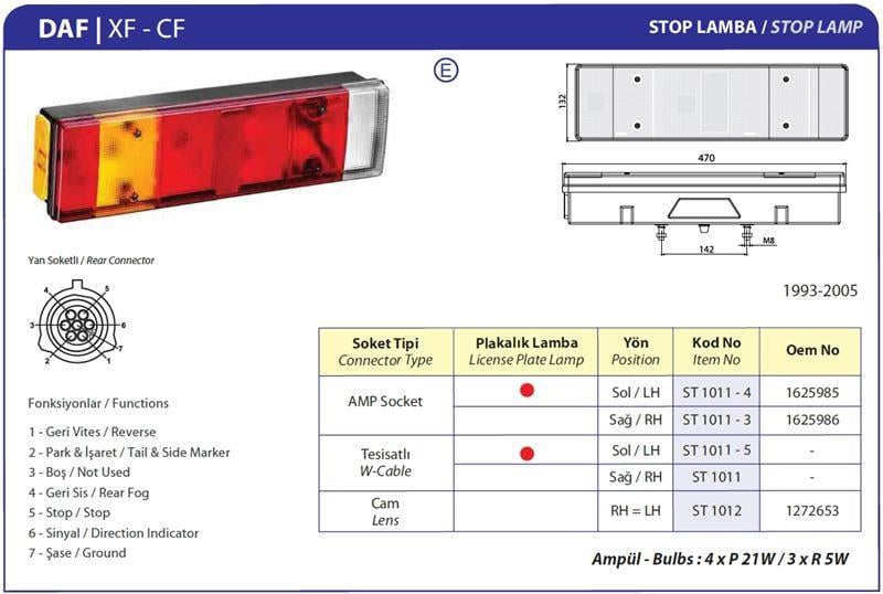 ÜNİVERSAL STOP LAMBASI PLAKASIZ SOKETLİ DF