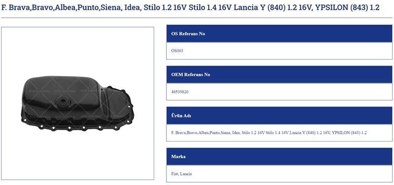 YAĞ KARTERİ FİAT BRAVA BRAVO ALBEA PUNTO SİENA IDEA STILO 1.2 16V STILO 1.4 16V LANCIA Y 840 1.2 16V