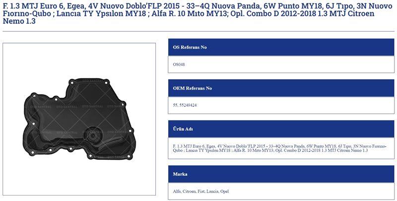 YAĞ KARTERİ FİAT EGEA 4V NUOVO DOBLO FLP 2015 PUNTO MY18  6J TIPO3N NUOVO FIORINO-QUBO LANCIA TY YPSILON MY18 ; ALFA R. 10