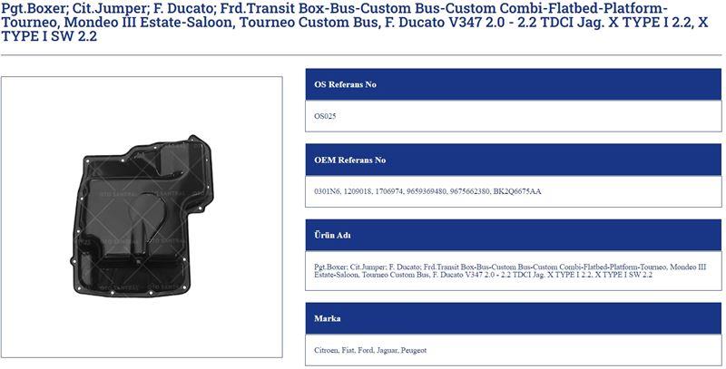 YAĞ KARTERİ PEUGEOT BOXER CİTROEN JUMPER FORD TRAN SİT MONDEO FİAT DUCATO 2.2 2.0 FIAT FORD JAGUAR