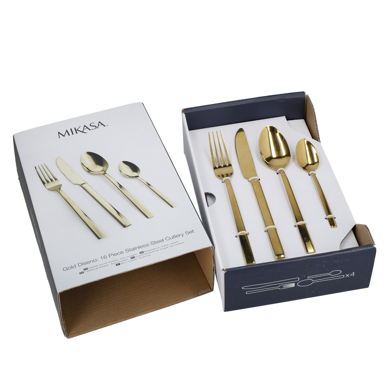 Mikasa C000389 Ciara Diseno Paslanmaz Çelik 16 Parça Çatal Kaşık Bıçak Takımı Altın Rengi
