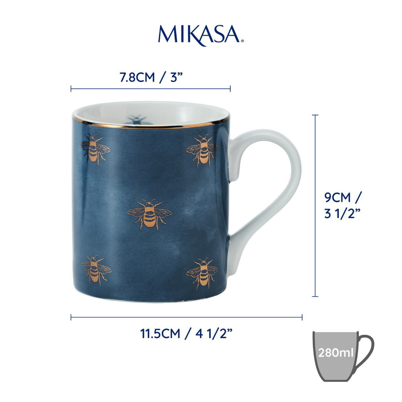 Mikasa MKCANBEES Fine China 280ml Düz Taraflı Kupa Arılar