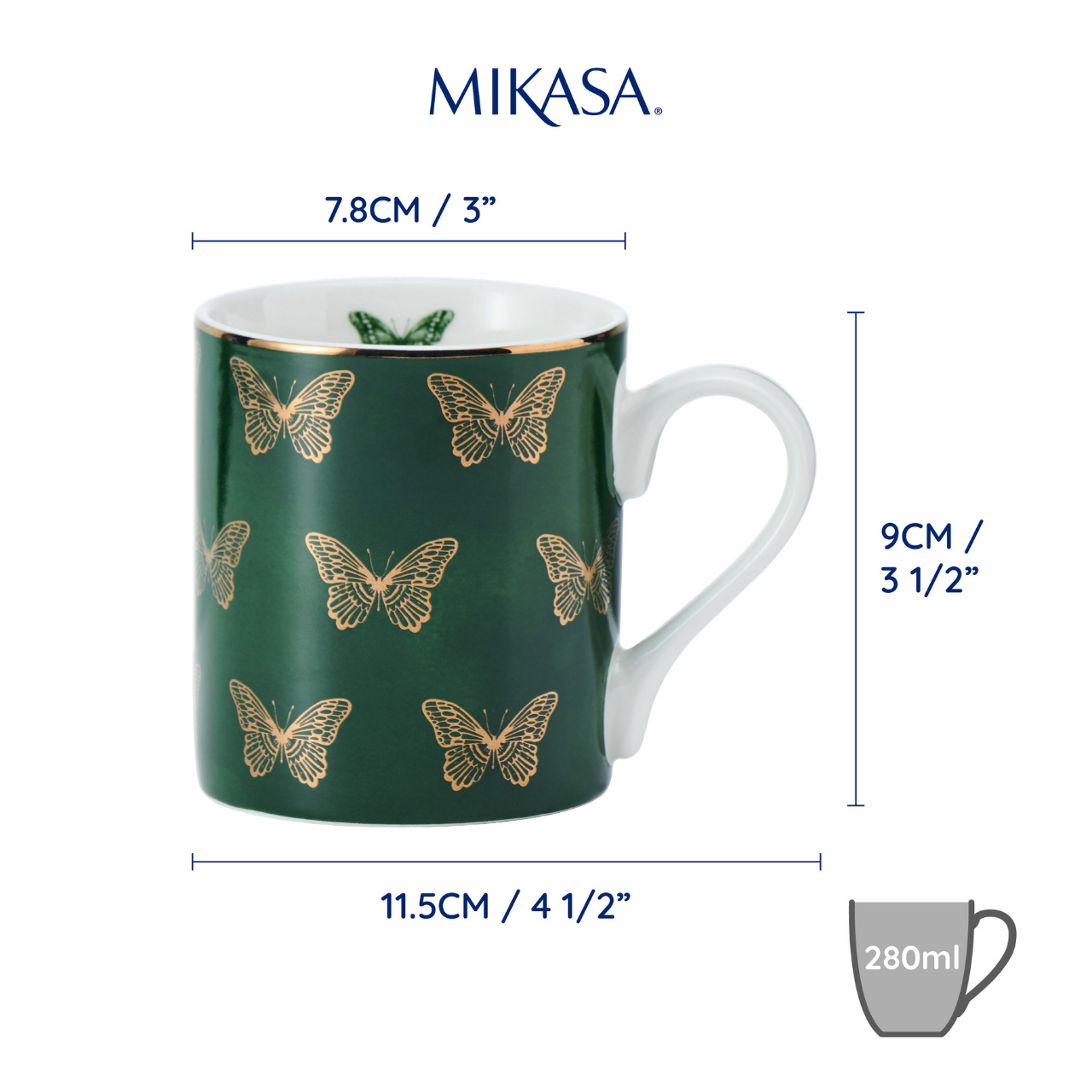 Mikasa MKCANBFLIES Fine China 280ml Düz Taraflı Kupa Kelebekler