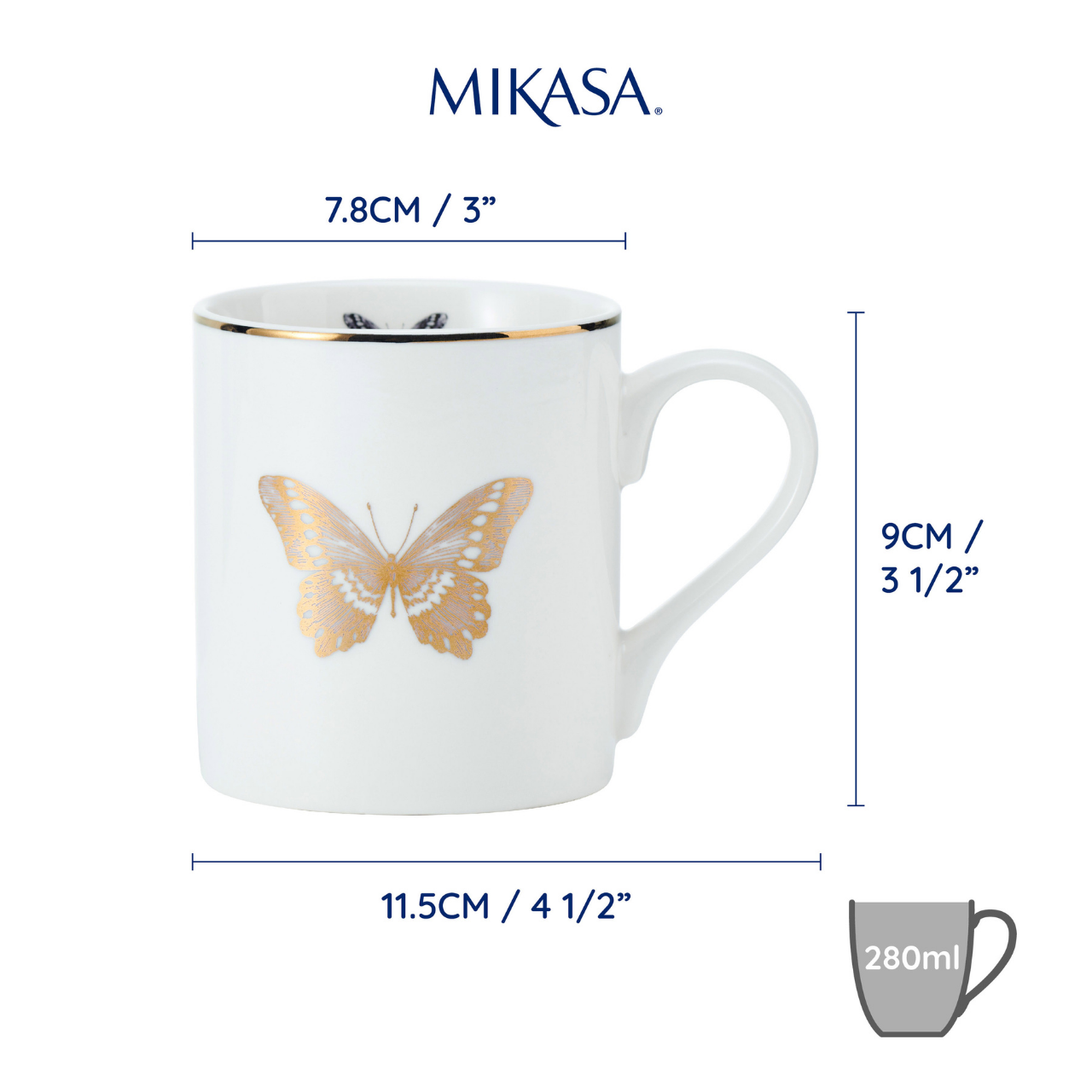 Mikasa MKCANBFLY China 280ml Düz Taraflı Kupa Kelebek