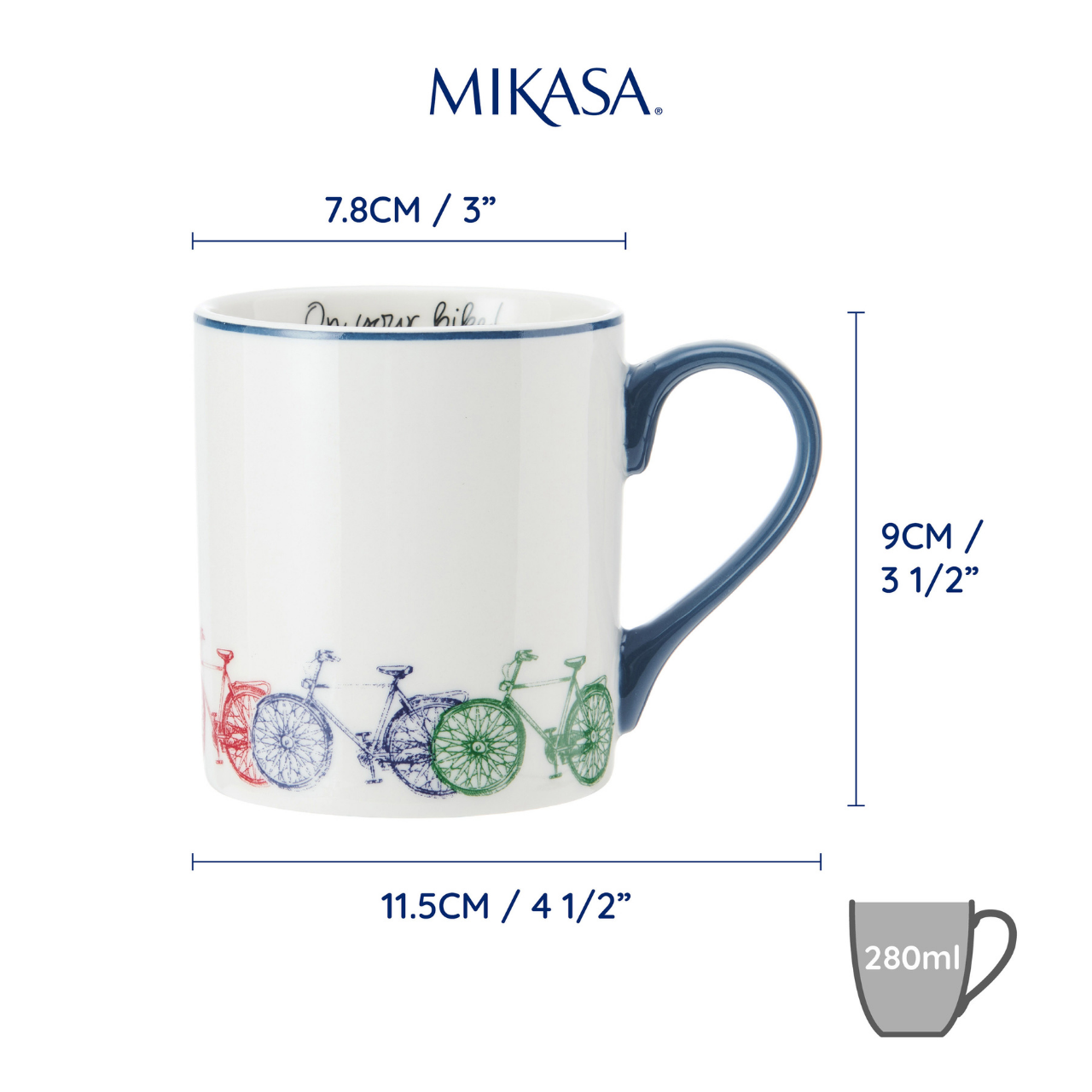 Mikasa MKCANBIKE Fine China 280ml Düz Taraflı Kupa Bisiklet