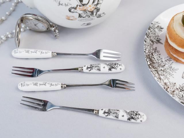 Mikasa x V&A Alice In Wonderland 5227081 Paslanmaz Çelik Porselen Saplı Pasta Çatalı 4lü