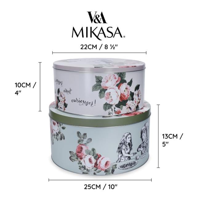 Mikasa x V&A Alice In Wonderland MKALCTIN2PC Teneke Kek, Bisküvi Saklama Kabı 2li