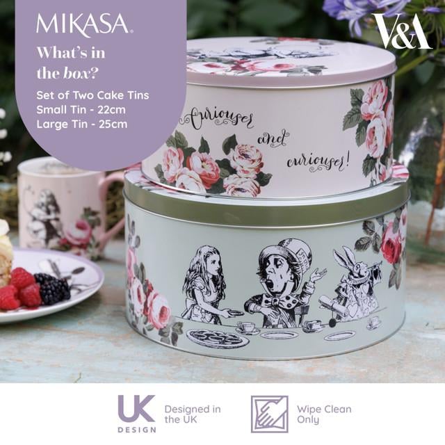 Mikasa x V&A Alice In Wonderland MKALCTIN2PC Teneke Kek, Bisküvi Saklama Kabı 2li