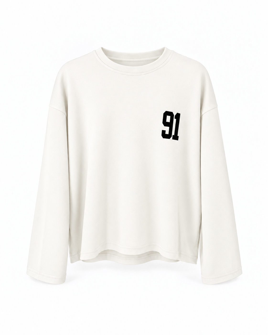 91 Baskı Uzun Kol Beyaz Salaş Tshirt