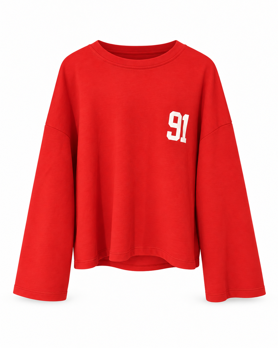 91 Baskı Uzun Kol Kırmızı Salaş Tshirt
