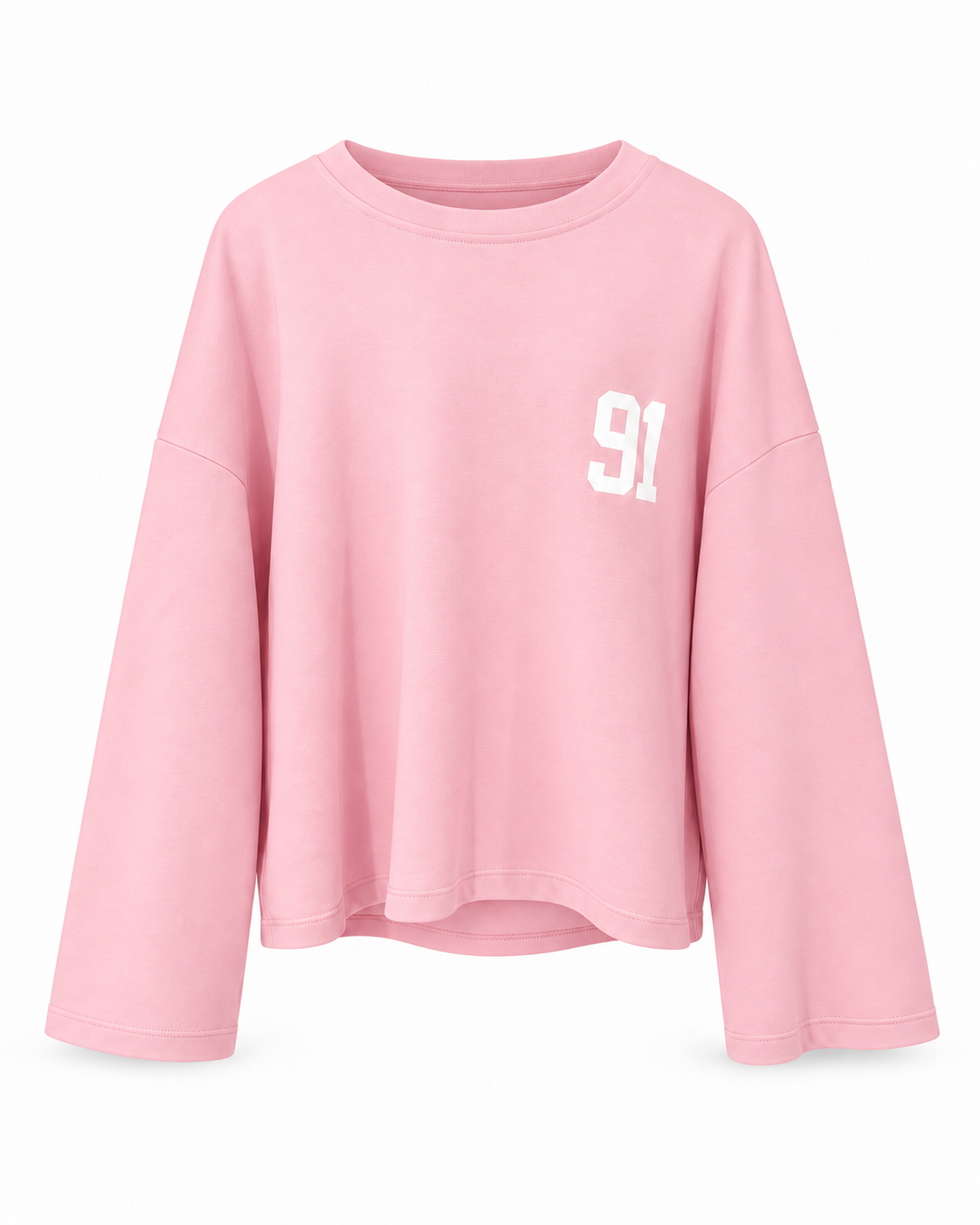 91 Baskı Uzun Kol Pudra Salaş Tshirt