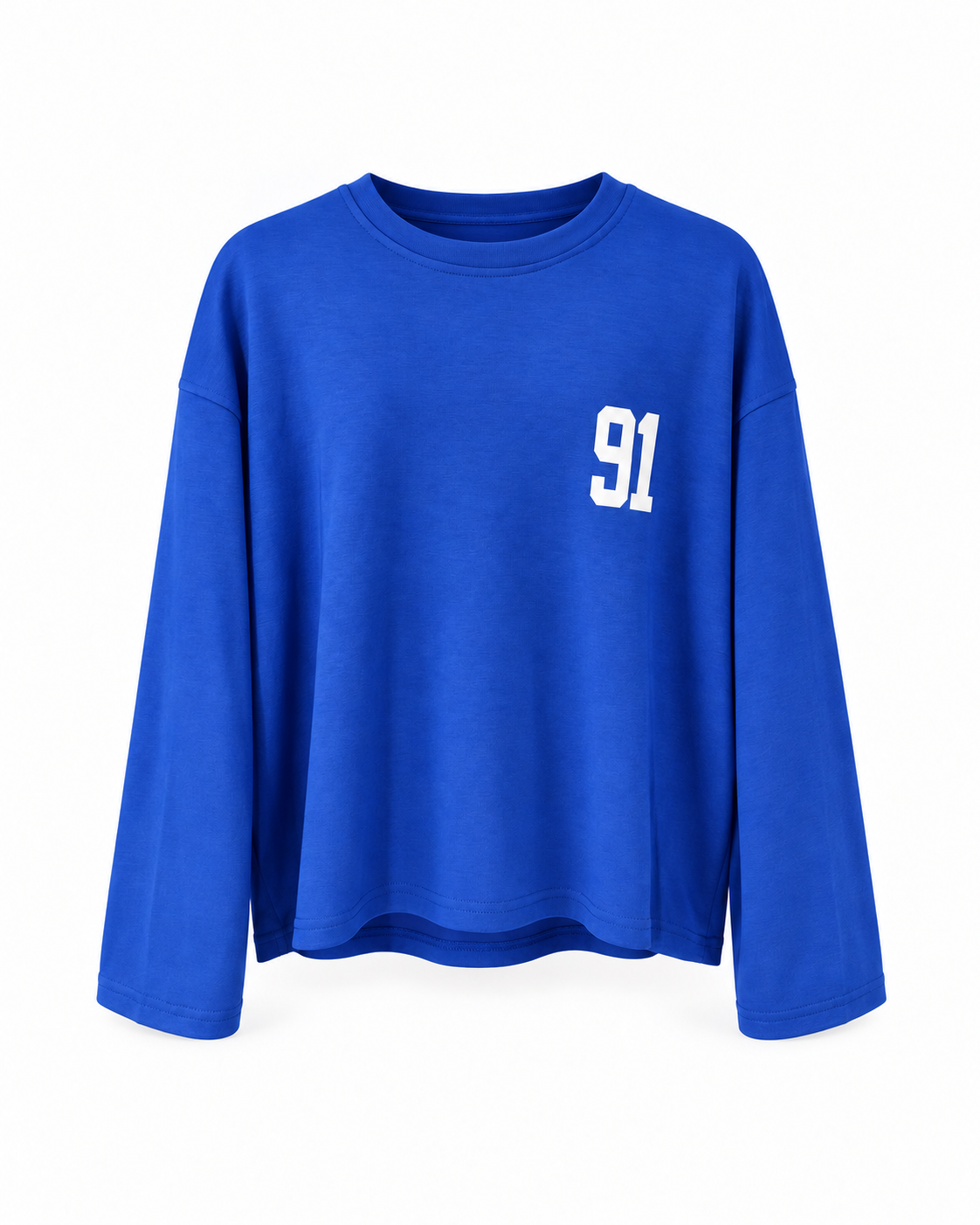 91 Baskı Uzun Kol Saks Mavi Salaş Tshirt