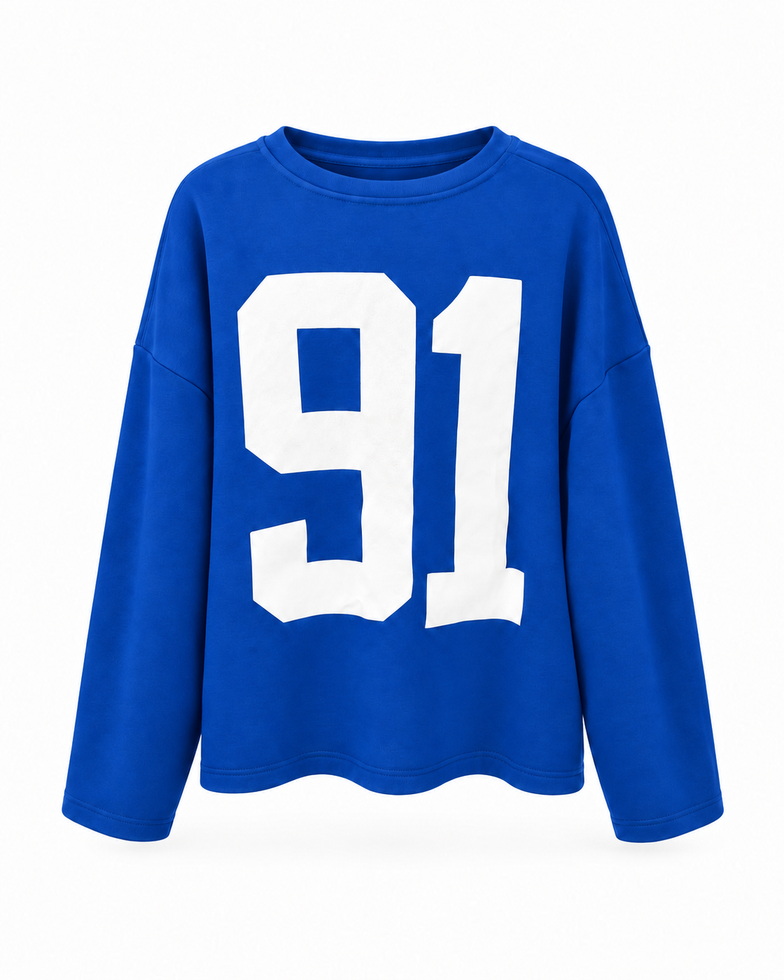 91 Baskı Uzun Kol Saks Mavi Salaş Tshirt
