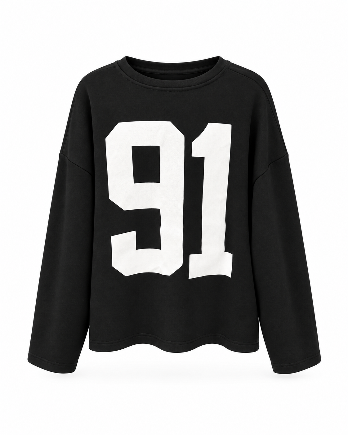 91 Baskı Uzun Kol Siyah Salaş Tshirt