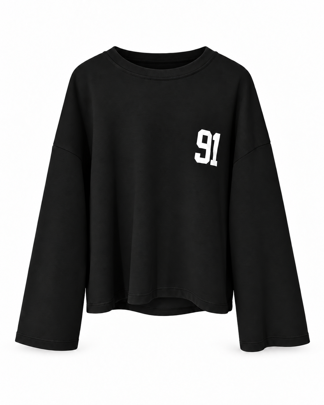 91 Baskı Uzun Kol Siyah Salaş Tshirt
