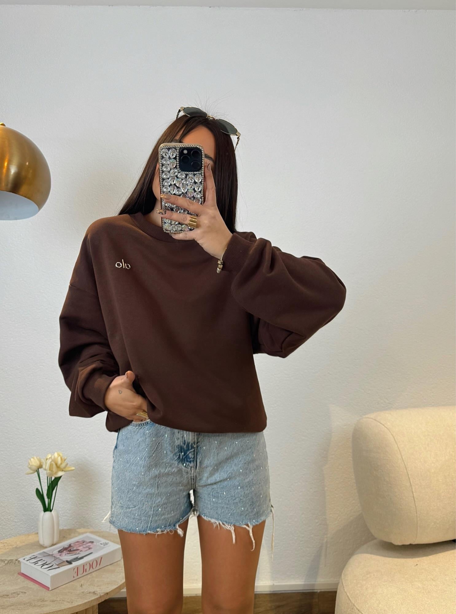 A Baskı Kahve Sweatshirt