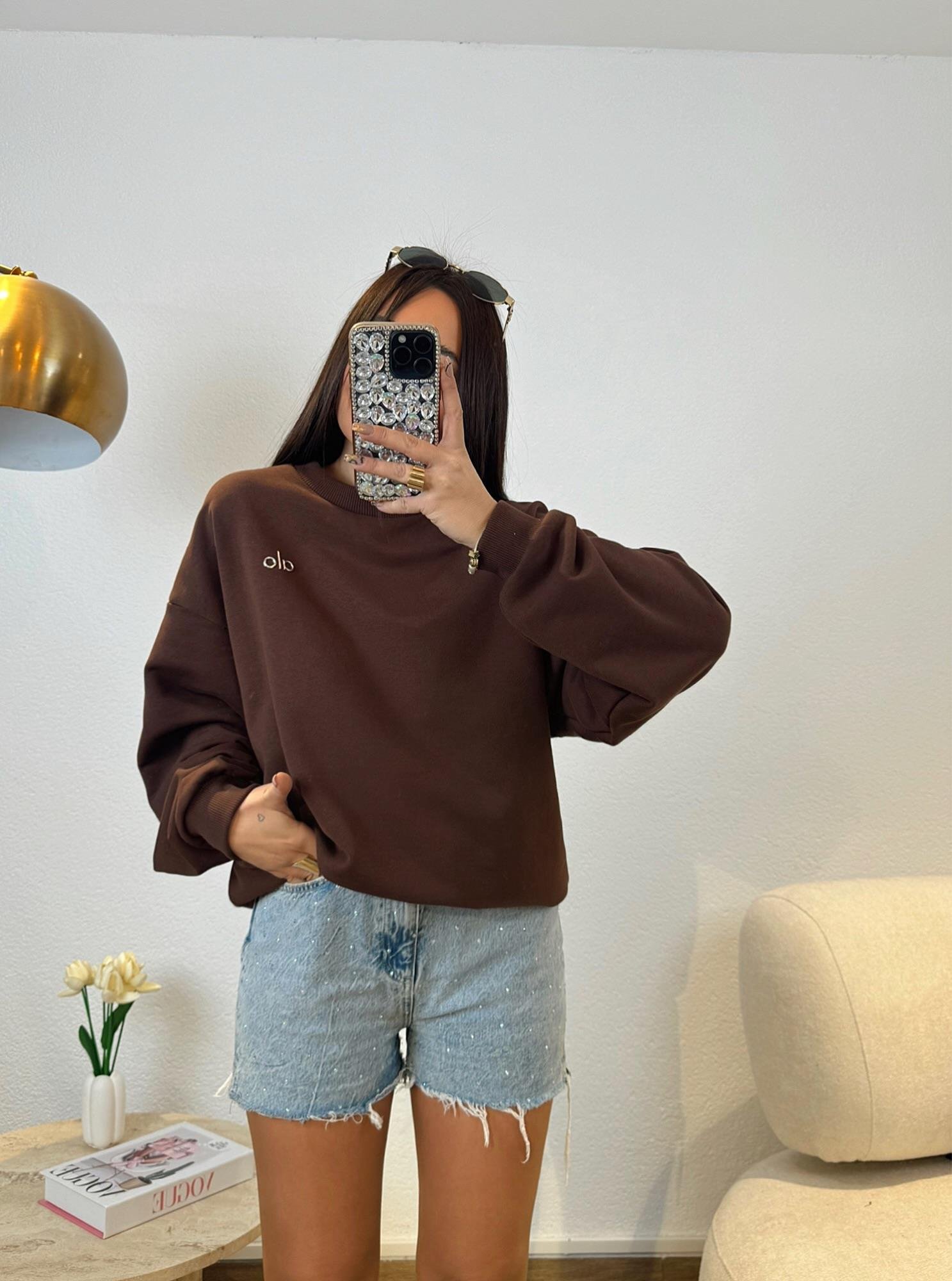 A Baskı Kahve Sweatshirt