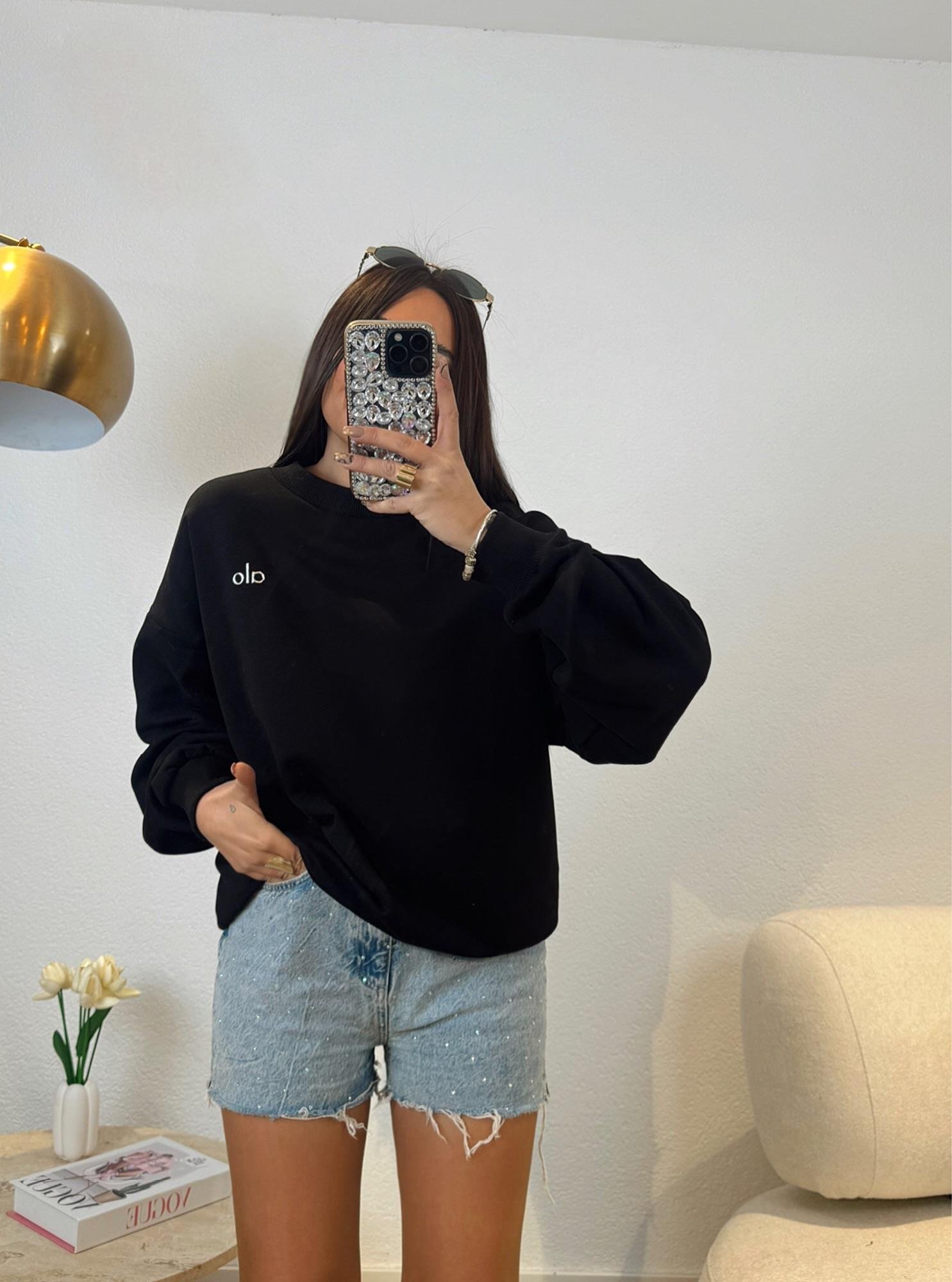 A Baskı Siyah Sweatshirt