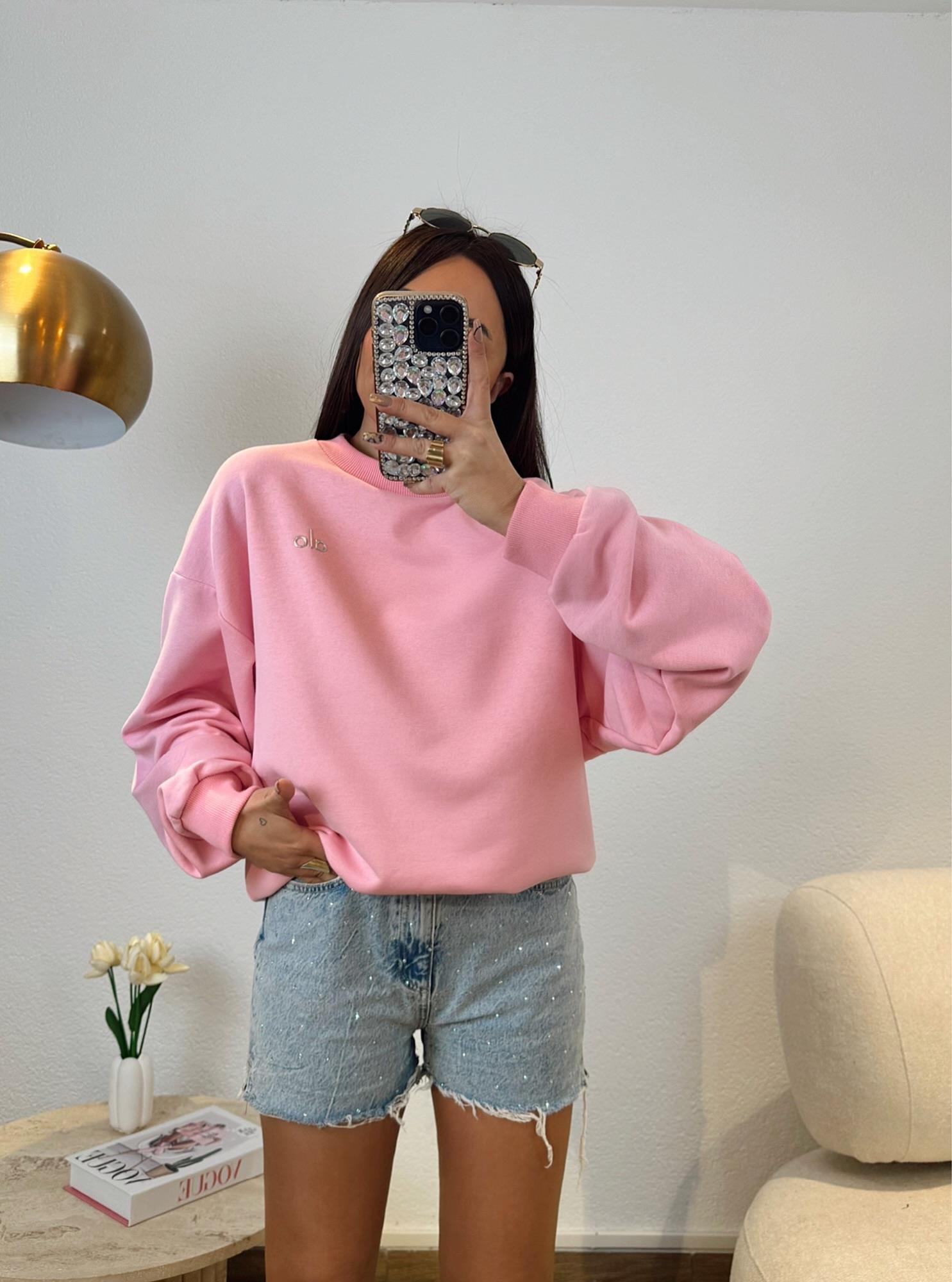 A Baskılı Pembe Sweatshirt